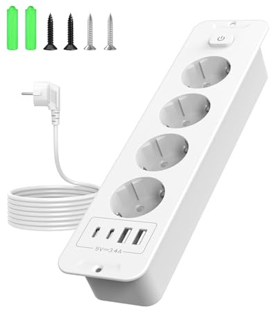 Vipwell Unterputz Steckdose mit USB,Tischsteckdose Versenkbar mit 4 Fach 4 USB (2 USB C PD 20W),Einbau Steckdosenleiste für Desktop,Schrank, Zuhause und Büro (Weiß)