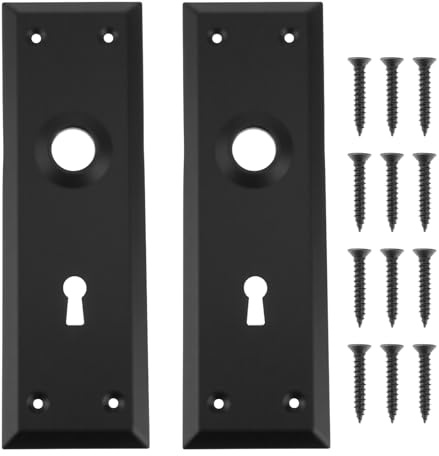 Create idea Lot de 2 Plaque de recouvrement de bouton de porte à mortaise noir mat 180 x 58 mm pour serrures à mortaise à clé
