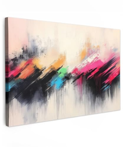 MuchoWow© Bild auf Leinwand Groß XXL Schlafzimmer Bilder Badezimmer Wand | 120x80 cm - Deko Wohnzimmer Modern Wanddeko Bilderwand Geschenk Dynamisch - Abstrakt - Farbenfroh - Schwarz