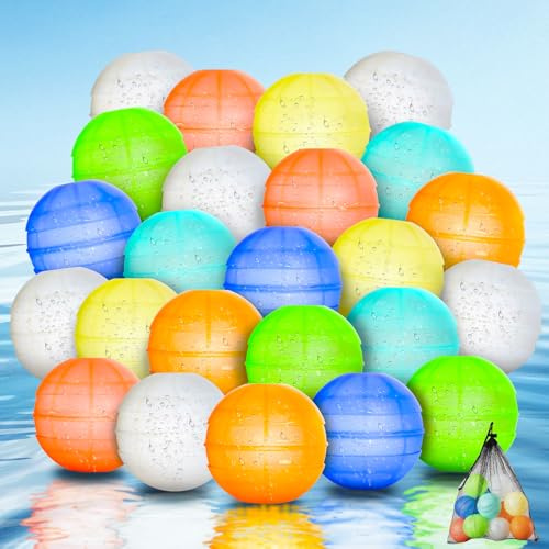 24PCS Reusable Water Balloons, Latex-Free Silicone Water Splash Balls for Kids and Adults, Self-sealing silicone water elastic with mesh bag，Summer Toys Swimming Pool Party Supplies Bath Toy Gift