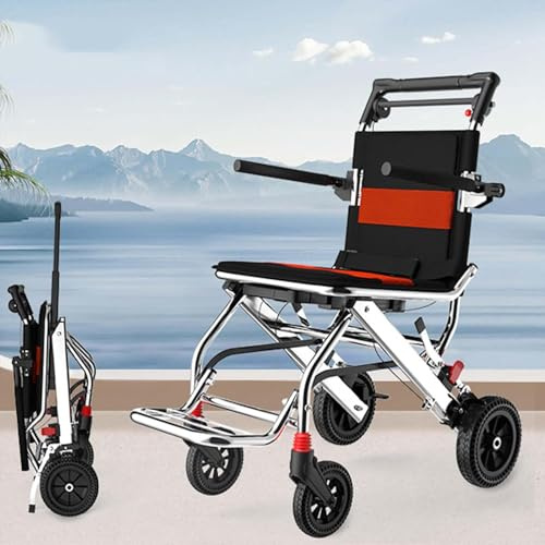 Silla de ruedas plegable y ligera, silla de transporte portátil de aluminio para facilitar el embarque y los viajes, silla de ruedas multiusos