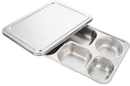 VALICLUD Assiette à Déjeuner Compartimentée Acier Inoxydable Plateau De Service Divisé Vaisselle De Cuisine