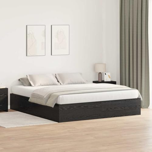 Qnhdfrt Stauraumbettgestell Schwarz Eiche 200x200 cm Modernes Design mit Integriertem Stauraum Robustes Massivholzbett für Schlafzimmer