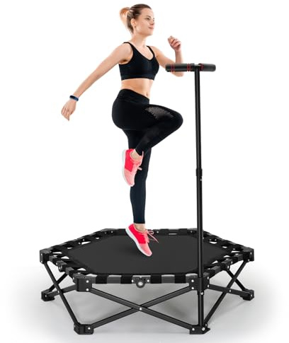 Trampolin von 200KG Tragfähigkeit, klappbar Tragbares Trampolin mit geräuscharmes Design, Stabiler&leiser Übungs-Rebounder für Kinder&Erwachsene (Trampolin – Schwarz)