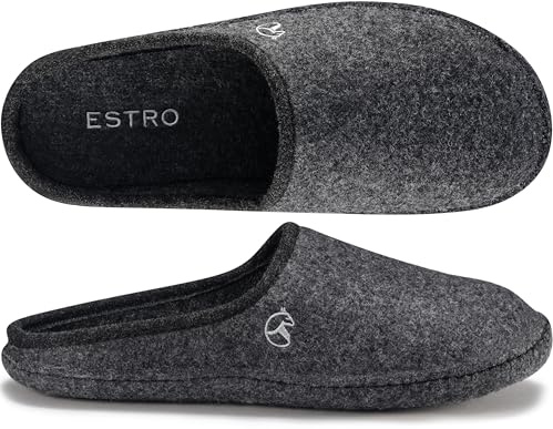 ESTRO Tofflor Män Herrtoffel Filt- Filttofflor Herr Tofflor Filt med Filtsula WOLLFILZ (44, Grafit)
