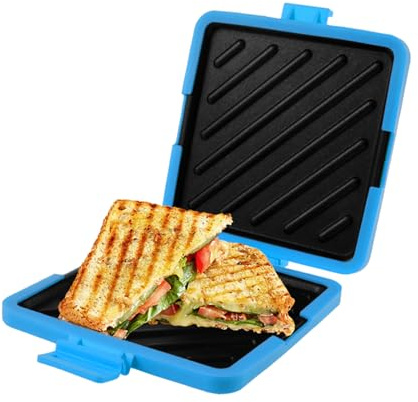 Microwave Toastie Maker, Microwave Toastie Sandwich Maker and Grill Wireless Silicone Microwaveable Cookware,Thick Metal Non-Stick Plates Compact & Dishwasher Safe (Sky Blue)