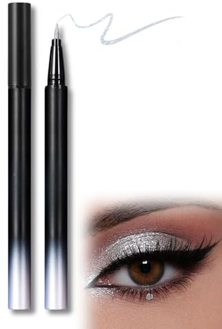 Metallic Glitter Eyeliner,Wasserfest & Schmutzresistent,Silver Liquid Eyeliner mit Glitter Effekt, Langanhaltend & Schnelltrocknend für Augen Make-up,Halloween und Karneval,Metallic Eye Liner Stift