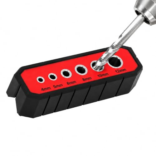 VOBOR Bohrhilfe Bohrschablone, Robuste ABS-Bohrführung mit 6 Buchsengrößen (4/5/6/8/10/12 mm), V-Nut für Rohre, Antirutsch-Beschichtung für winkelgenaue Bohrungen