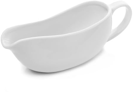 WishDeco White Gravy Boat, 360 ml / 12.4 oz Ceramic Gravy Jug | Sauce Jug with Smooth Handle, Porcelain Sauce Boat for Salad Dressing, Broth, Custard, Cream
