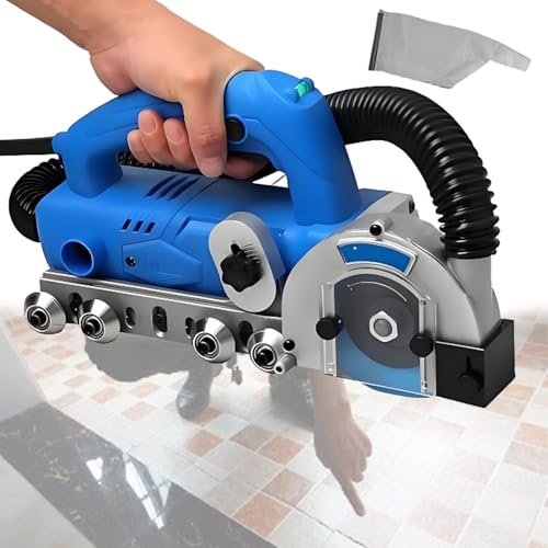 DOZPAL Pulitore Elettrico per fughe di Piastrelle da 1200 W, 9000 Giri/min, Macchina elettrica per la Pulizia delle fughe con Lame a Sega, Sacchetto raccoglipolvere e profondità Regolabile A