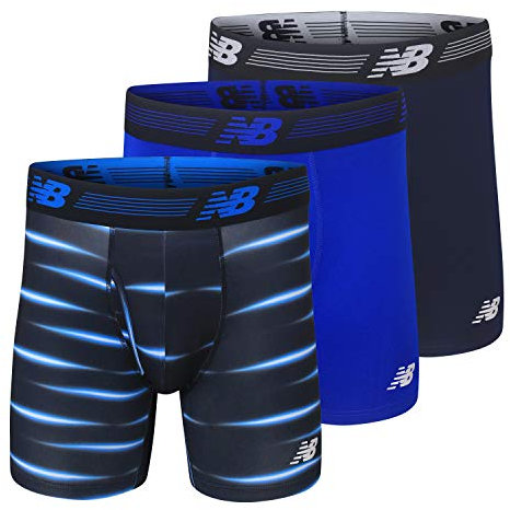 New Balance Men's 6 Boxer Brief Trunk Underpants Fly Front with Pouch, 3-Pack, Pigment/Team Royal/Bolt Flare, Small