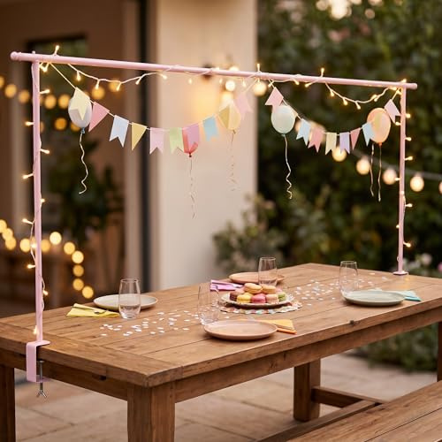 URBNLIVING 240cm Metal Over Table Hanging decoration Display Rod Rail Pole With Clamp (Pink)