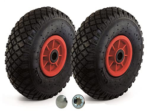 Castors Wheels – Set 2 Ruote Antiforatura 260x85 mm in Gomma Piena, Solide, Senza Camera d’Aria, Assale 20 mm, Portata Max 160 kg – Ruote Carriola, Carrello, Carrellino da Trasporto – Con Rondelle