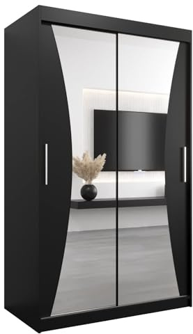 ABIKSMEBLE Armadio con ante scorrevoli Monaco 120 Armadio con asta e mensola Armadio per camera da letto con specchio (nero opaco)