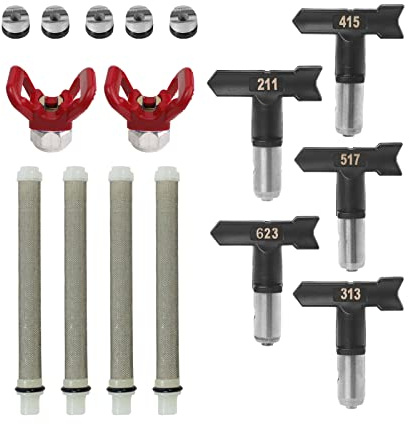 16-teiliges reversibles Airless-Farbsprühdüsen-Set, 211, 313, 415, 517, 623 Sprühspitzen, Airless Farbsprühdüsenspitzen, Schutz, Spritzmaschinenteile für Häuser, Gebäude, Gartendecks