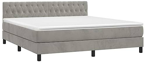 VidaXL Ramsäng Med Madrass i Ljusgrå Sammet - 180x200 cm Dubbelsäng, Stoppad Säng Ram