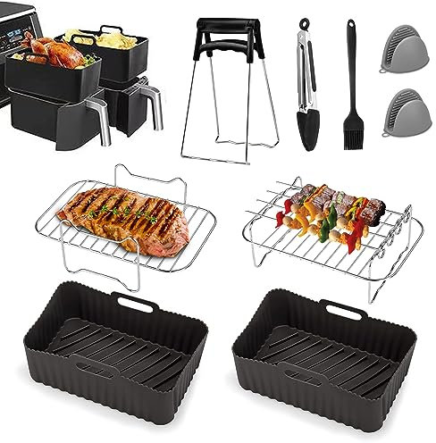 Ninja Heißluftfritteuse Zubehör, Airfryer Zubehör für Ninja Foodi AF400EU AF300EU Double Stack XL SL400EU 9.5L, Silikonform Ninja Dual Zone Heißluftfritteuse Zubehör 7,6L-9,5L, Air Fryer Accessories
