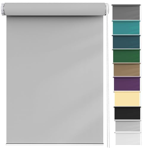 Rollo für Fenster Ohne Bohren 35 x 140 cm Sichtschutz und Sonnenschutz, Seitenzugrollo Fensterrollo inkl. Zubehör für Türen und Fenster, Hellgrau