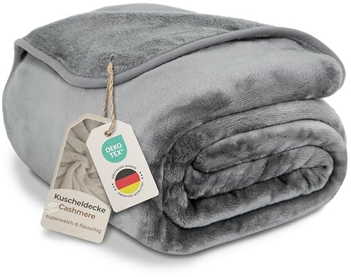 Gräfenstayn® Kuscheldecke Cashmere-Feeling - super weich & flauschig - Dicke & warme Fleecedecke - kuschelige Sofadecke, Wohndecke & Tagesdecke - Überwurf Decke Sofa, Couch (Hellgrau, 220x240 cm)