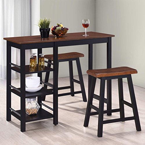 ShCuShan Bar Set 3 Stück MDF Tisch Und StüHle Set Schwarz Bistro Set Holz Bartisch Mit StüHlen