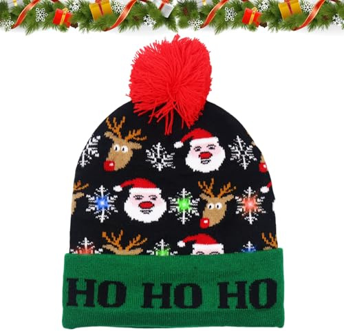 KOIROI LED Weihnachtsmütze, Weihnachten Mütze mit LED Licht, Leicht Weich Nikolaus Mütze, Nikolausmütze mit LED Licht, Lustig Weihnachtsmütze, Weihnachtsmützen für Unisex Kinder und Erwachsene