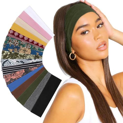 DRESHOW Haarband Damen Sport Dünn Stirnband Damen Baumwolle Haarbänder Elastisch Headband Antirutsch Haarband Yoga Laufen 16 Stück