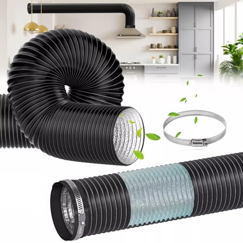 100mm Abluftschlauch 3m Länge, PVC Alurohr Flexibel Lüftungsschlauch mit 2 Edelstahl Schlauchschelle für Klimaanlage, Abzugshaube, Trockner, Belüftungssystem, Rohrventilator - Schwarz