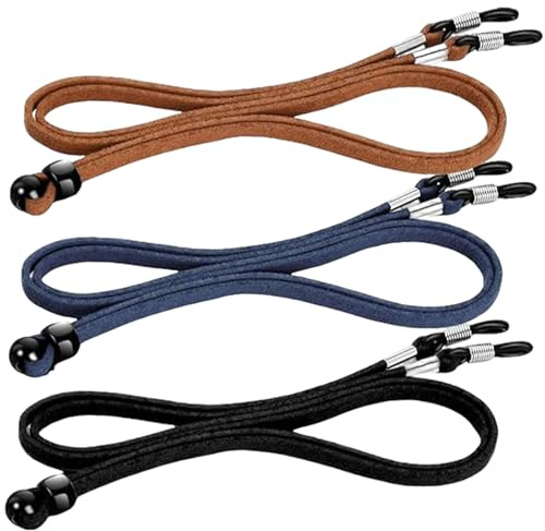 Pence & Moon Collective 3 Pcs Unisex Leather Glasses Straps, Adjustable Glasses Chain, Non-Slip Sunglass Lanyard Holder for Men & Women(70cm/27.56inch)