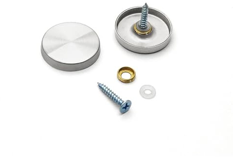 Shuqio 50 tornillos para espejos de acero inoxidable de 16 mm, tapas decorativas y clavos decorativos, fijaciones para espejos para mesas con espejo, placas de baño, armarios, cristales, letreros.
