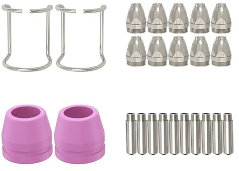 Plasmaschneider-Fackel-Verbrauchsmaterialien, 24 Stück, 1,0 mm Düsen, Elektroden, Schildtassen und Draht-Abstandshalter für AG-60 / SG-55 / WSD-60 / CUT55 / CUT60 / LGK-60