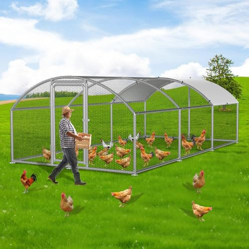 Ollewiellan Hühnerstall Freilaufgehege 3x6x2m Hühnergehege Hühner Verzinkter Stahl Geflügelstall für Hühner Kaninchhaus Kuppel Dachen Gänse Tauben und Wachteln Metallgehege mit Netz