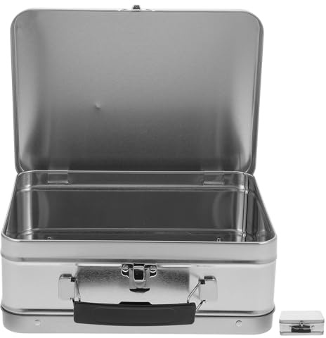 IWOWHERO Fiambrera Metálica Vintage con Asa y Cierre, Caja de Almuerzo de Hojalata de 75 Mm de Altura en Color Plateado, Contenedor a Prueba de Fugas para Almacenar Alimentos y Uso