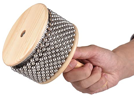 SEAFRONT Instrument de Percussion Cabasa Shaker en Bois, Jouet Musical Compact avec Perles en Métal plaqué pour Enfants en Classe et Groupes de Musique, Design Léger de 11 Cm Qui Améliore le Rythme