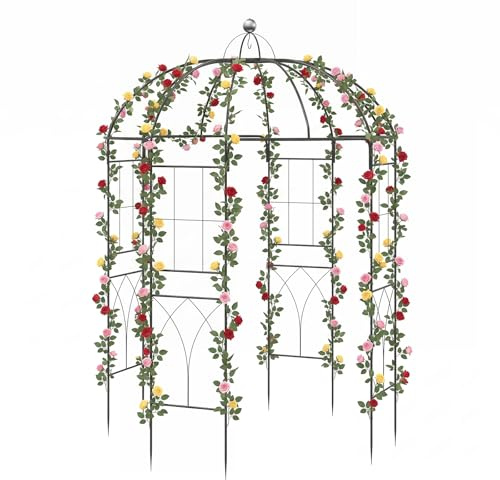 COSTWAY Rosenbogen Metall, Gartenbogen mit Bodenankern & Haken, Torbogen Garten Rund, Rosengitter Rankhilfe, Gartenpavillon Rosenpavillon, Rankgitter für Kletterpflanzen Hochzeit Party, 203x203x296 cm