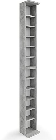 Vicco Estante para CDs, Hormigón, 21 x 183.6 cm Alto, con estantes Ajustables en Altura para un Almacenamiento Flexible de Medios