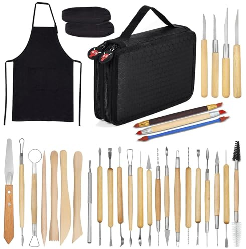 30 pcs Clay Sculpting Tools,Ceramic Tools Polymer Clay Tools,Pottery Carving Tool with a Storage Bag for Shapers and Modeling Embossing Art DIY ﻿ ﻿