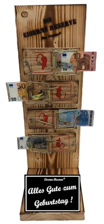 Geburtstag Geschenk Eiserne Reserve Mausefalle Geldgeschenk Die lustige Geschenkidee Geld verschenken Text s/w Alles Gute zum Geburtstag
