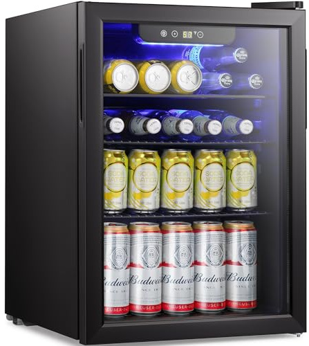 Antarctic Star Beverage Refrigerator Cooler-95 Can Mini Fridge Glass Door for Soda Beer Wine Stainless Steel Glass Door Small Drink Dispenser Digital Display for Home, Office Bar,2.4cu.ft
