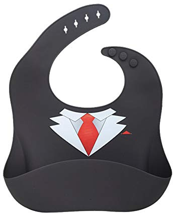 Silicone Bibs for Baby, Treer Waterproof Soft Adjustable Roll up Feeding Bibs Drool Bibs Wipe Clean with Food Catcher Pocket for Infants Toddlers (Black)