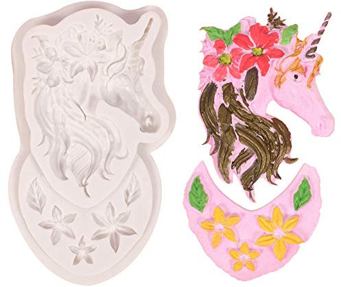 DUBENS Unicorn Ears Horn Rainbow Flowers and Leaf, Silicone Cake Fondant Mould Set, Cupcake Toppers Fondant Chocolate Mould for Unicorn Theme Party and Children's Birthday