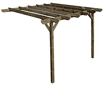 Wooden Garden Lean-to Pergola Kit - Chamfered Design Shade Canopy Gazebo (2.4m x 2.4m, Rustic brown)