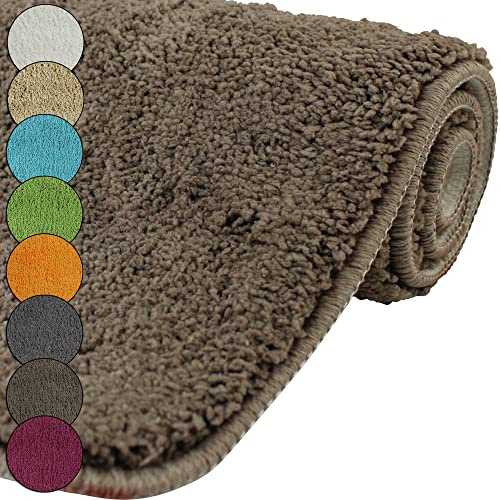 DILUMA | Badematten Set 2 Teilig Badematte 50x80 und WC Vorleger 45x50 cm Taupe | Badteppich Set | Flauschiger Hochflor, Weich, rutschfest, Saugstark