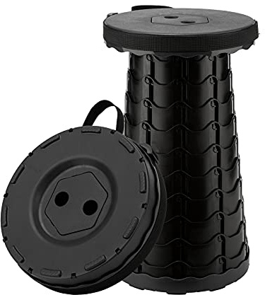 EGGREE Sgabello Pieghevole Portatile, Sgabelli da Esterno Regolabile Sedia Campeggio, Sgabello Telescopico in Plastica per Pesca, Campeggio, Giardinaggio - Nero