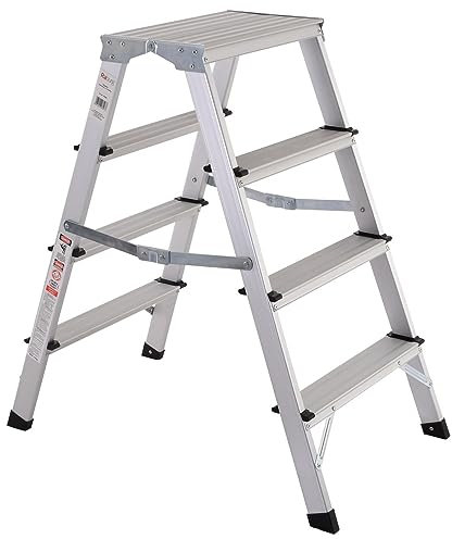 Trittleiter 2x4 Stufen aus Aluminium – klappbar, leicht & stabil – TÜV/GS geprüft, rutschfest, 150 kg belastbar – Haushalt, Küche, Camping, Garage – Raburg