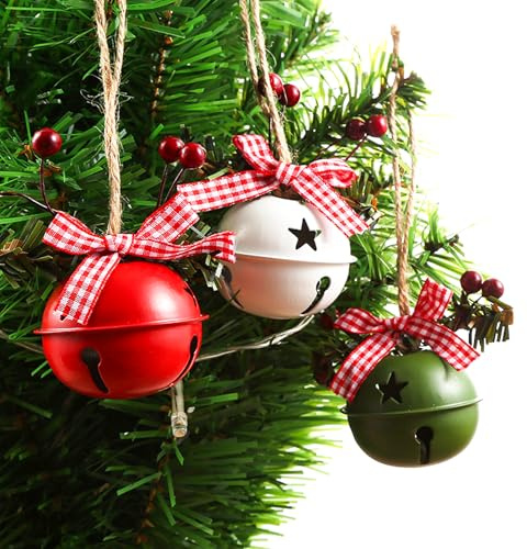 18 PCS Christmas Jingle Bells Ornaments in Red White Green Ornaments Christmas Tree Bells Pendant,Christmas Holiday Party Supplies for Christmas Tree Decor,Wreath,Window Memorial Ornament(Bell-Mix)