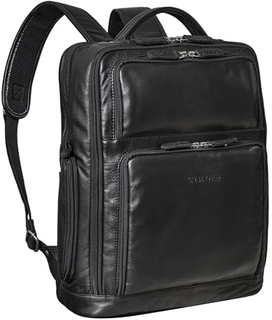 STILORD Jayden Business-Rucksack Herren Leder Groß Vintage mit Laptopfach 15 16 17 Zoll DIN A4 - ideal als Arbeitsrucksack Laptoprucksack Echtleder Farbe:schwarz
