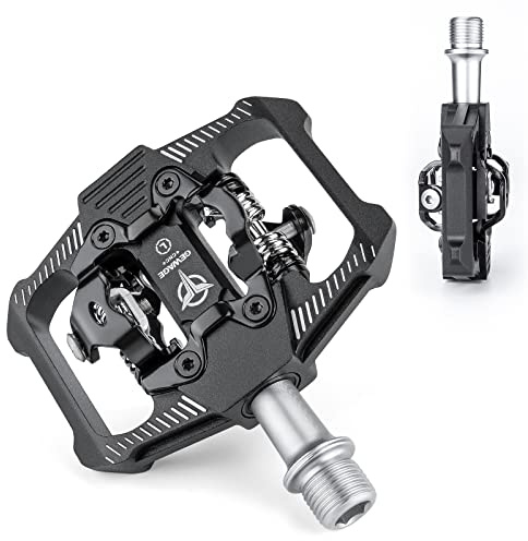 GEWAGE Mountain Bike Pedals - Dual Function Flat and SPD Pedal - 3 Sealed Bearing Platform Pedals SPD Compatible, Bicycle Pedals for BMX Spin Exercise Peloton Trekking Bike (S-Black)
