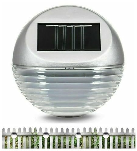 Sizi Solar Powered LED Garden Fence Lights Wall Door Decking Outdoor Lighting (4 x Solar Fence Lights) (Silver) (S-GBL)