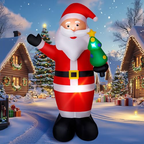 Babbo Natale Gonfiabile, 244cm Decorazione Natalizia con Luci LED, Modello di Santa Claus con Kit Fissaggio, da Esterno Impermeabile IP44