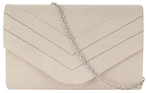 MEGAUK Damen Samt Clutch Elegante Abendtasche Wildleder Handtasche Envelope Tasche Unterarmtasche mit Kette für Hochzeit Wedding Prom Party Beige